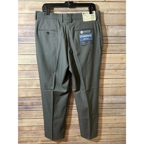 Haggar Expandomatic Stretch Classic-Fit Plain-Front Dress Pant 34 x 29 NEW Grey - Picture 2 of 7